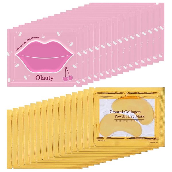 Flanoid 30 Pairs Lip Masks & Under Eye Patches,Cherry Lip Mask Used for Moisturize and Prevent Chapped Lips,24K Gold Eye Mask for Puffy Eyes and Dark Circles Treatment,Cherry Collagen Mask Set