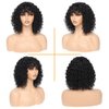 ALISFEEL Water Wave Bob Wigs with Bangs Human Hair for Black Women Glueless Brazilian Short Curly Bob Wig Unprocessed Non Lace Front Wigs with Bangs 150% Density Natural Black (10 Inch)