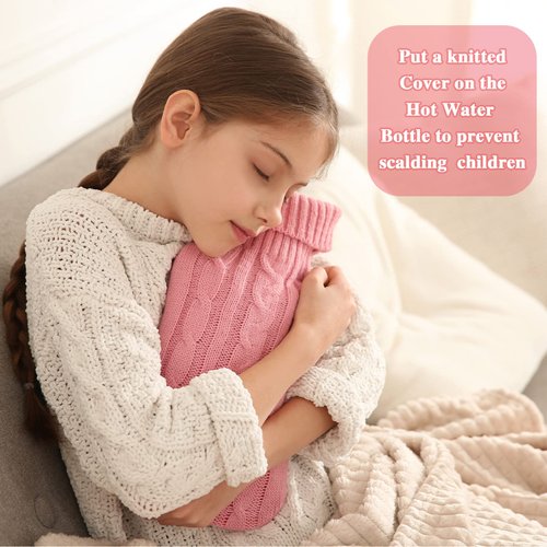 2 Pieces Hot Water Bottle Cover Soft Cover Only Knitted Hot Water Bottle Sweater for Winter Hot Compress and Cold Therapy, Menstrual Cramps, Neck, Shoulder Pain Relief(Pink, Khaki)