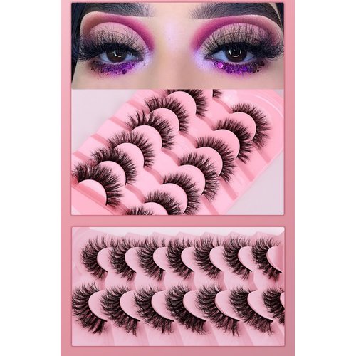 Maigitur Mink Lashes Fluffy 3D False Eyelashes 6-12mm Wispy Cat Eye Lashes that Look Like Extensions Strip Lashes Pack 7 Pairs Lightweight Fake Eyelashes for Doll Eye Makeup LZM-23, PINK