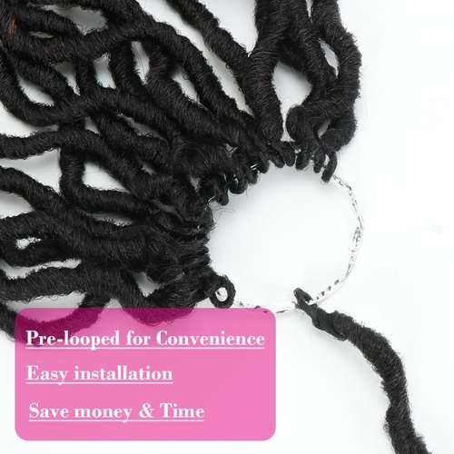 Gypsy Faux Locs Crochet Hair 14inch 6Packs Soft Goddess Locs Pre Looped Crochet Braids Beach Curl Bohemian Dreadlock Hair Extensions（14inch,1B)