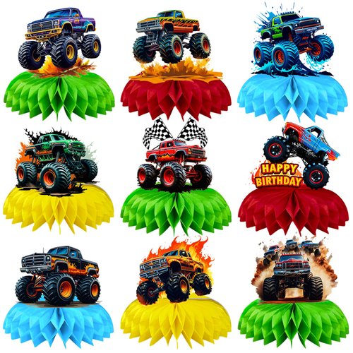 9 Pcs Monster Truck Centerpieces Monster Truck Birthday Decorations Monster Truck Table Decoratio...