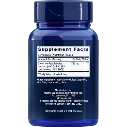 Life Extension Decaffeinated Mega Green Tea Extract – Polyphenol-Rich, Cell Health, Heart Health, Brain Health, Antioxidant Protection – Non-GMO, Gluten-Free, Vegetarian – 100 Capsules