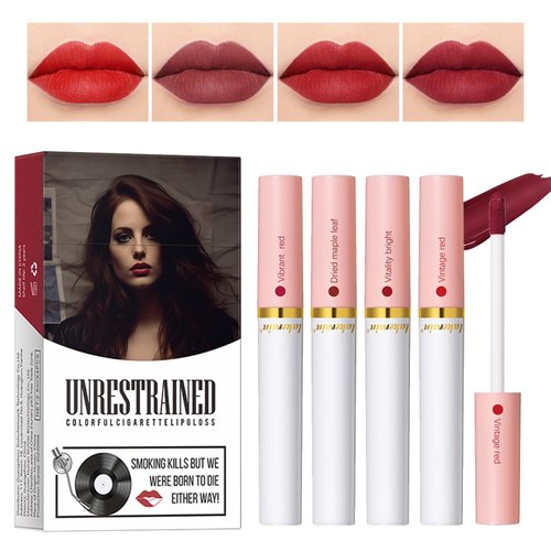 SHEEPFLY 4 Color Lip Gloss Cigarete Lipstick Set，Velvet Lipstick Cigaretes Non-sticky，24-Hour Long Lasting Waterproof Matte Lipstick Tube Sexy Nude Lady Lipstick lip gloss (3#)