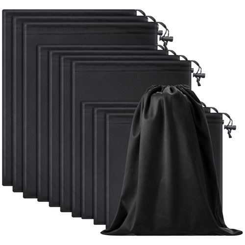 Flutesan 10 Pcs Toy Storage Bags Adult Drawstring Bag Toy Bags Foldable Ditty Bag Multi Camping Bags Storage Adjustable Small Microfiber Stuff Sack for Storage(Black, 6 x 6/10 x 7/11.8 x 9 Inch)