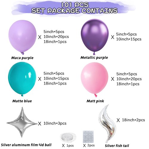 Mermaid Balloon Arch Kit, Pink Purple Mermaid Tail Arch Party Supplies with Star Tail Foil Balloons for Mermaid Theme Baby Shower Birthday Party Decorations
