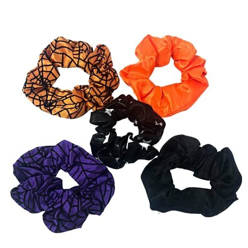 5pcs Halloween Hair Scrunchies, 5 Colors Spider Web Fall Scrunchie, Spooky Hair Scrunchies Halloween Accessories For Women Girls Elastic Hair Band Accessories