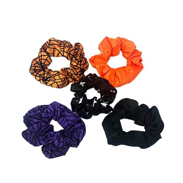 5pcs Halloween Hair Scrunchies, 5 Colors Spider Web Fall Scrunchie, Spooky Hair Scrunchies Halloween Accessories For Women Girls Elastic Hair Band Accessories