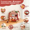 Wooden Activity Cube 8-in-1 Montessori Toys | Multifunctional Early Educational Learning Toys | Activity Cube for Baby Shape Sorter Xylophone Animal Travel Bus Toys Boy Girl Birthday Gift（Red Bus）