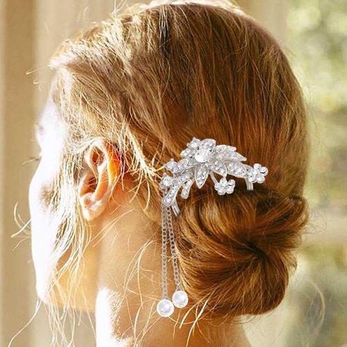BARTOSI Crystal Hair Clips Rhinestone Hair Pins Bride Wedding Hair Accessories for Women (Silver)