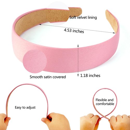 SuPoo Satin Headbands Pink Silk Headbands for Women Girls 1.1 inch Hard Head Band Non Slip Fashion DIY Hair Band Hoop Trendy y2k Hair Accessories Diademas Para Mujer Simple Solid Hairbands