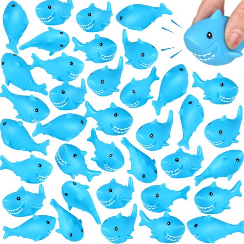 60 Pieces Rubber Sharks Blue Rubber Bath Sharks Cute Squeezable and Squeak Shark Small Rubber Sharks Bathtub Swimming Rubber Sharks Toys for Birthday Shower Bathtub Pool Party Favors