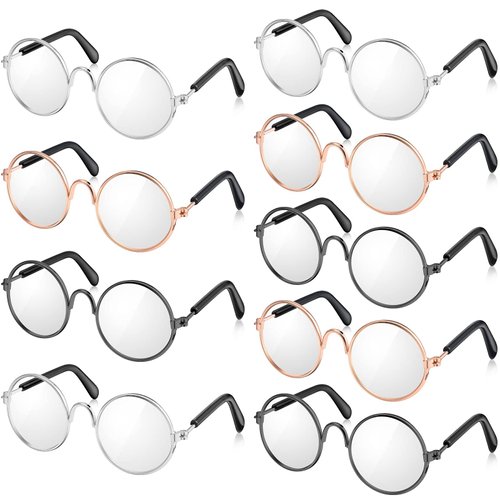 9 Pairs Doll Glasses Metal Wire Rim Clear Lens Eyewear Fabric Doll Dress Up Eyeglasses Mini Dolls Costume Accessories for 18 Inch and Other Item Dolls (9 Pcs 3.14 Inch, Fit for 18 Inch Doll)