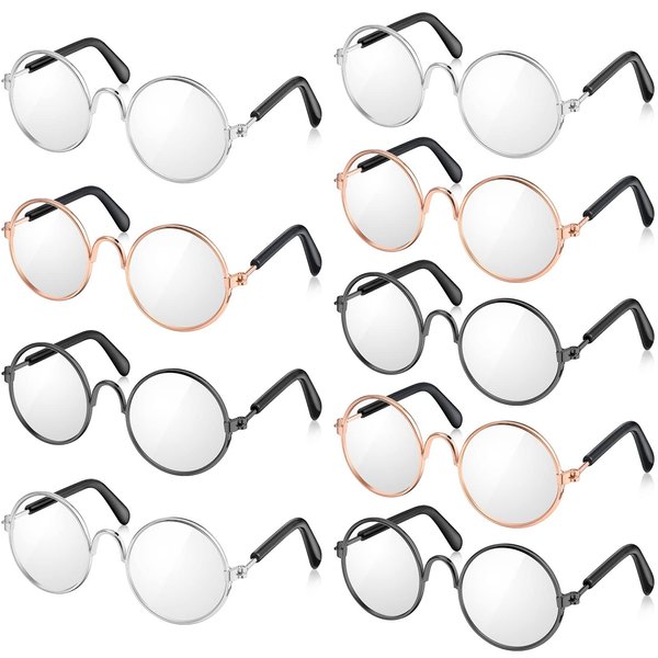 9 Pairs Doll Glasses Metal Wire Rim Clear Lens Eyewear Fabric Doll Dress Up Eyeglasses Mini Dolls Costume Accessories for 18 Inch and Other Item Dolls (9 Pcs 3.14 Inch, Fit for 18 Inch Doll)