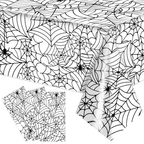 Labeol Halloween Tablecloth,3 PCS Spider Web Tablecloths for Halloween Party Decorations, 54"x108" Disposable Plastic Rectangle Table Cloth,Halloween Decorations for Halloween Party Home Haunted House
