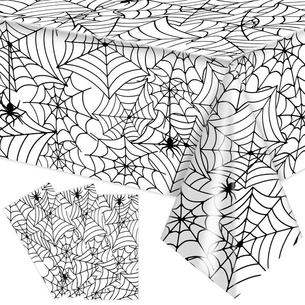 Labeol Halloween Tablecloth,3 PCS Spider Web Tablecloths for Halloween Party Decorations, 54"x108" Disposable Plastic Rectangle Table Cloth,Halloween Decorations for Halloween Party Home Haunted House