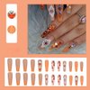 Fall Maple Leaf Press on Nails Long Coffin Fake Nails with Maple Leaves and Flowers Nail Charms Designs Glitter Autumn Acrylic Nails Glue on Nails for Women Thanksgiving Nail Decoration 24Pcs