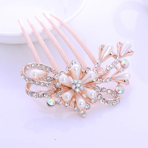 Magik Women Bride Hairpin Hair Side Comb Clip Floral Head Piece Crystal Flower Hair Pins (#A Flower)