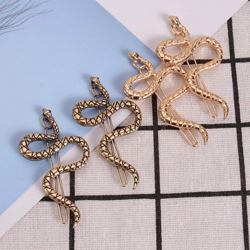 4pcs Snake Hair Clip Vintage Decorative Metal Hair Pins for Women and Girls (Golden, Ancient Gold)