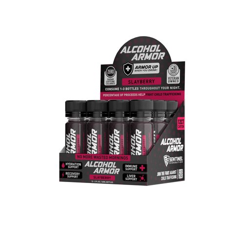 Alcohol Armor Slay Berry Elixir - Hydration Support, Essential Vitamins and Electrolytes, Vitamin B12, Milk Thistle - 12 Pack