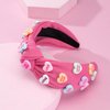 Valentine's Day Heart Candy Embellished Headband Love Heart Charm Knotted Hot Pink Headband Non Slip Wide Top Knot Fashion Hairband Party Gift for Women Girls(rosy)