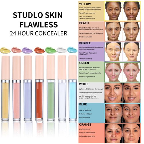 MAEPEOR Liquid Conceal Contour 7 Colors Cream Lightweight Liquid Concealer Contour Makeup for Concealing Blemishes, Brighten Dark Circles (Color 07 Yellow)