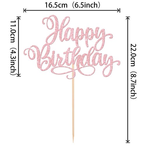 1 PCS Happy Birthday Cake Topper Glitter Happy Birthday Cake Pick Bunting Decor for Anniversary Celebrating Happy Birthday Party Cake Decorations Supplies Light Pink