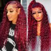 Gozebu 99j Burgundy Lace Front Wigs Human Hair Pre Plucked 13x4 Deep Wave Lace Front Wigs Human Hair Deep Curly Human Hair Lace Front Wigs 180% Density Glueless Wigs with Baby Hair (22 Inch)