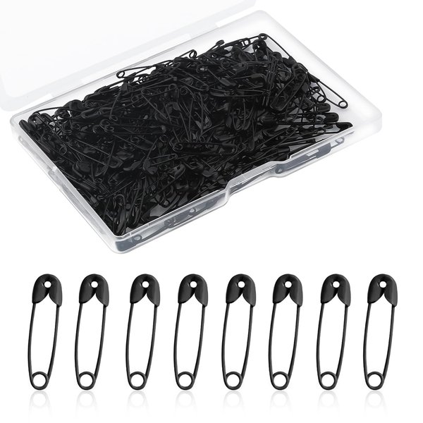 250pcs Safety Pins, 1.1in/28mm Mini Sewing Safety Pins Small Metal Nickel Plated Steel Safety Pins for Clothing Sewing Handicrafts Jewelry Making (Black)