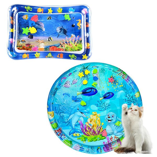 CooShou Pet Interactive Water Sensory Playmat for Cats Summer Soft Pet Cooling Inflatable Water Play Mat Square & Cycle Pet Cooling Bed Mat Perfect for Puppies Cats Guinea pigs Rabbits (2PCS)