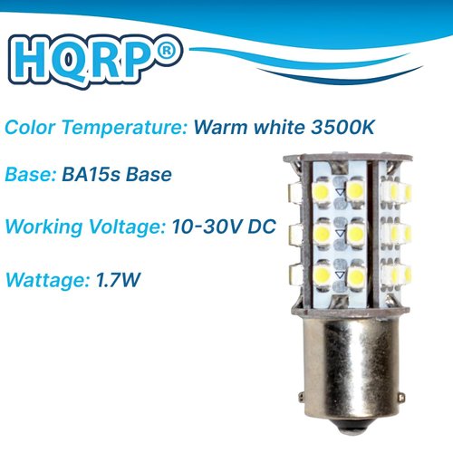HQRP BA15s Bayonet Base 30 LEDs SMD 3528 LED Bulb Warm White Compatible with #93#1093 Bargman 30-78-533 Casita RV Porch/Bath Lights Replacement