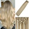 WindTouch Clip in Hair Extensions Human Hair Balayage Mixed Bleach Blonde 15Inch 70g Highlights for Blonde Remy Hair 7PCS #18P613 Gift for Women