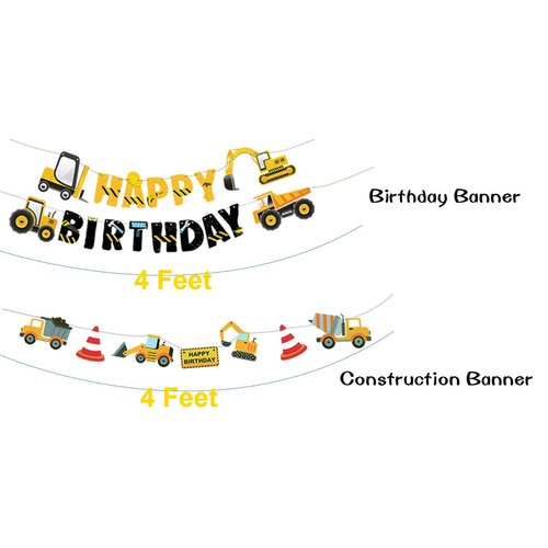 3 Packs Construction Happy Birthday Banner and Vehicle Truck Garland, Construction Party Supplies Decoration Set for Birthday Party, Baby Show