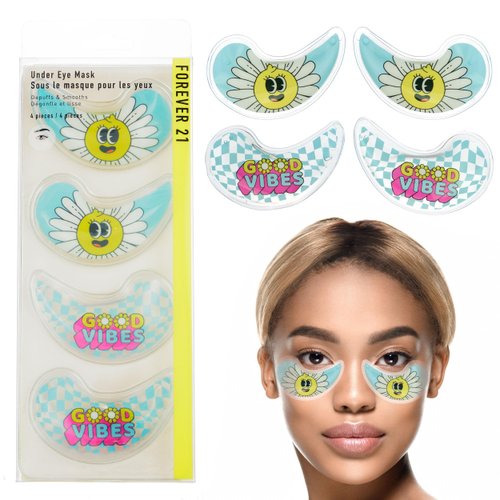 Forever 21 Under Eye Masks Pack - 4pc Clear Gel Eye Mask Patches with Colorful Prints for Depuffing and Smoothing Undereyes
