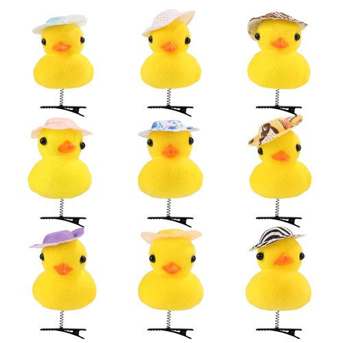 9pcs Yellow Duck Hair Clips, Cute Duck Hairpins Soft Cartoon Plush Duck Hair Barrettes Hair Accessories for Festive Atmosphere Decoration (Random Color Hat)