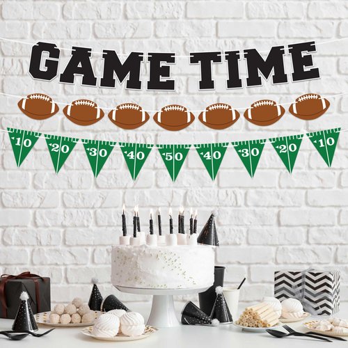 Pre-Strung Game Time Football Banner - NO DIY - Football Party Banner - Pre-Strung Garland on 6 ft Strands - Football Birthday Party Decorations & Decor. Sports Fantasy Football Party. Did we mention