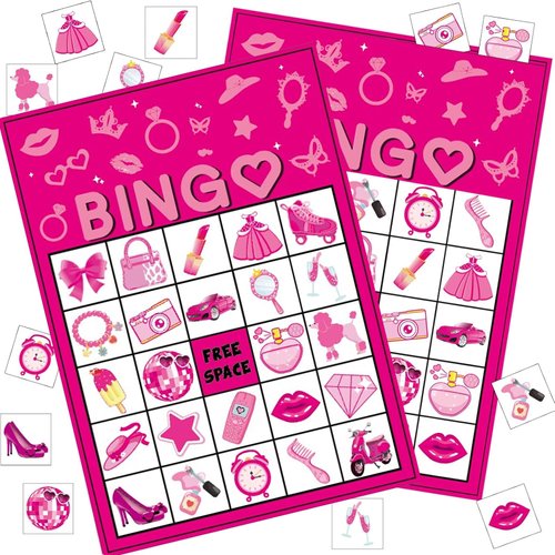 Pink Party Bingo Games Hot Pink Birthday Party Games for Kids Adults Pink Girls Birthday Party Favors 24 Players Bingo Cards Princess Doll Bingo Game for Family Holiday Gatherings Party Supplie