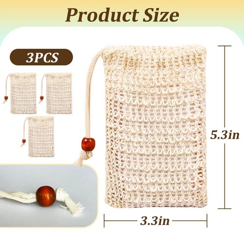 Yoblink Soap Bag,3 Packs Soap Saver Bag,Exfoliating Soap Bag,Sisal Soap Saver Bag,Soap Scrubber Pouch For Shower,Soap Sack For Bar Soap
