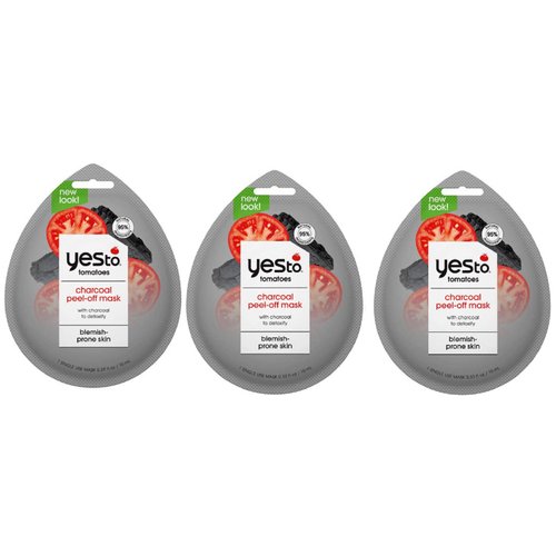 Yes To Tomatoes Charcoal Peel-Off Mask, Exfoliating Formula To Retain & Restore Skins Balance, Peel Away Impurities, With Charcoal & Antioxidants, Natural, Vegan & Cruelty Free, 3 Pack 0.33 Ounce