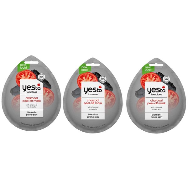 Yes To Tomatoes Charcoal Peel-Off Mask, Exfoliating Formula To Retain & Restore Skins Balance, Peel Away Impurities, With Charcoal & Antioxidants, Natural, Vegan & Cruelty Free, 3 Pack 0.33 Ounce