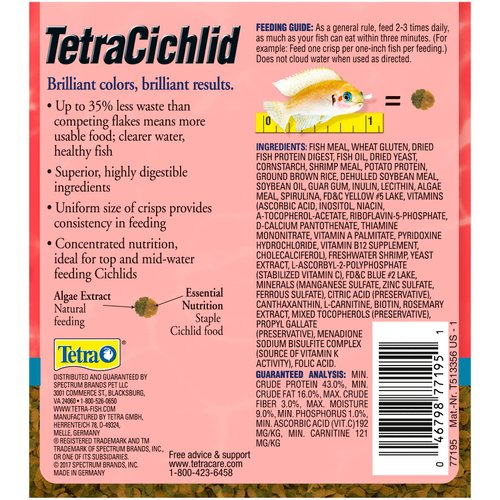 Tetra Cichlid Crisps, Nutritionally Balanced Fish Food for All Top and Mid-Water Cichlids, 8.82 oz
