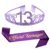 13th Birthday Purple Tiara and Sash Glitter Satin Sash and Crystal Rhinestone Tiara Crown for Happy 13th Birthday Party Supplies Favors Decorations 13th Birthday Party Accessories