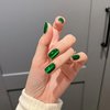 24Pcs Jade Green Cat Eye Press on Nails Short Square Fake Nails Shiny Glitter Press on Nails Full Cover Glossy Stick on Nails for Women Girls Gradient Acrylic Nails Spring Summer Press on Nails