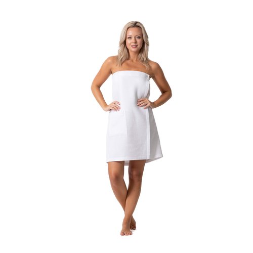 Robe Direct Quick Dry, Lightweight Waffle Spa/Bath Wrap with Adjustable Closure & Elastic Top (White, Small-Medium)