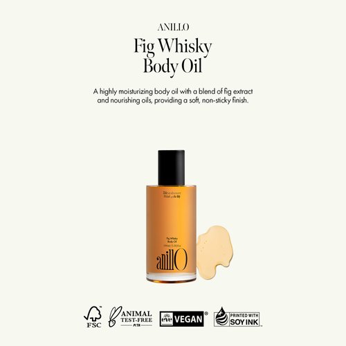 ANILLO Fig Whisky Body Oil – Moisturizing, Nourishing Body Oil with Fig Extract, Argan Oil & Jojoba Oil – Deep Hydration, Non-Sticky, Woody Scent, Silicone & Paraben-Free (3.38 fl. oz)