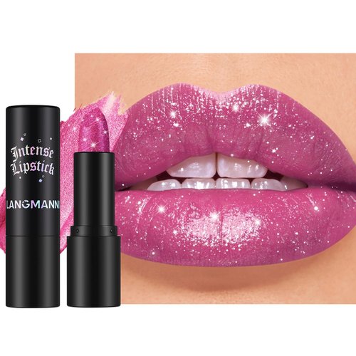 Jolilab Sparkling Lipstick Lip Gloss Long Lasting Waterproof Moisturizer Lip Balm Glitter Shimmer Metallic Lipstick, Diamond Shiny Bold Glow Goth Lipstick for Women Girls,Non-sticky (1, 04#)