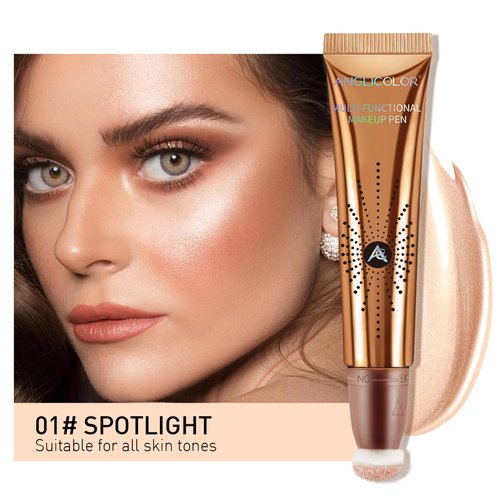 Anglicolor Liquid Highlighter Makeup Stick 3D Sparkling Effect,Cream Highlighter Lightweight,Easy To Spread,Highlighter Makeup Long-lasting,Natural Makeup Effect(01#Spotlight)