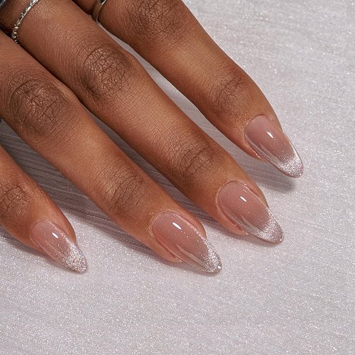 BTArtbox Press On Nails Almond - Winter Cat Eye Press On Nails Medium, French Tip Soft Gel Nails, Fake Nail Extensions In 15 Sizes - 30 Fake Nails Kit