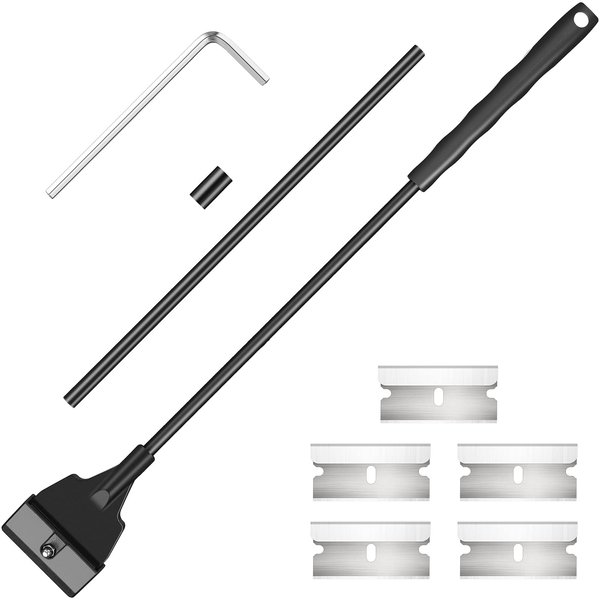 Aquarium Algae Scraper Cleaner Tool Kit with 5 Stainless Steel Blades Fish Tank Scraper Long Handheld Aquarium Cleaning Tool Remove Thick Residue for Fish Reef Plant Glass Tank, 21.65 Inch