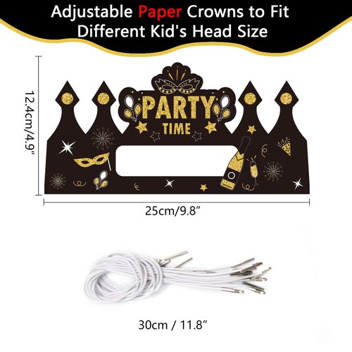 24Pcs Happy New Year Party Hats Crown 2025 for Adults Kids New Year Eve Caps Adjustable Paper Hats Cheers New Year's Party Classroom Supplies Decoration Favors,6 Styles